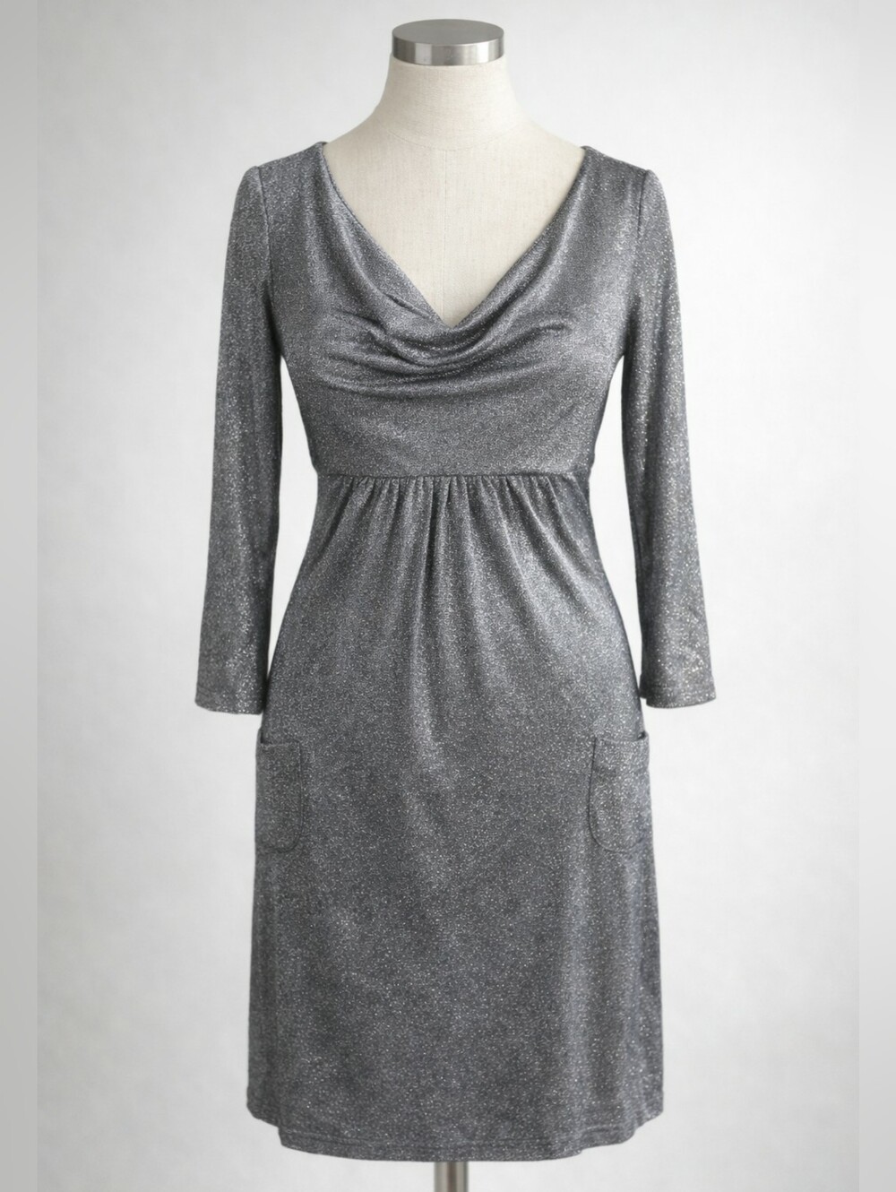 Michael Stars Metallic Gray Silver Dress | Empire Waist | SMALL | Chic Sparkle